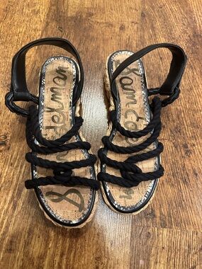 Sam Edelman Black Rope Strap Espadrille Wedge Sandals